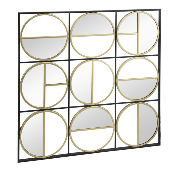 Artekko Καθρέπτης τοίχου τετράγωνος μεταλλικός κύκλοι χρυσοί 90,5x90,5x2cm