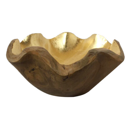 Artekko Woody Διακοσμητικό Μπολ από Ξύλο Teak Φυσική Απόχρωση Χρυσό (22x22x10)cm