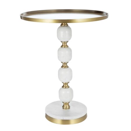 Artekko Pillar Τραπέζι Βοηθητικό Μάρμαρο Μέταλλο Λευκό Χρυσό (41χ41χ51)cm