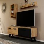 Σύνθεση τηλεόρασης Pienza Megapap από μελαμίνη χρώμα atlantic pine - μαύρο 140x30x46εκ.