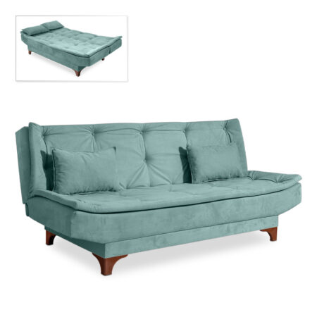 Καναπές - κρεβάτι Lucas  τριθέσιος υφασμάτινος χρώμα sea green 190x85x85εκ.