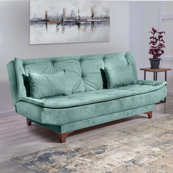 Καναπές - κρεβάτι Lucas  τριθέσιος υφασμάτινος χρώμα sea green 190x85x85εκ.