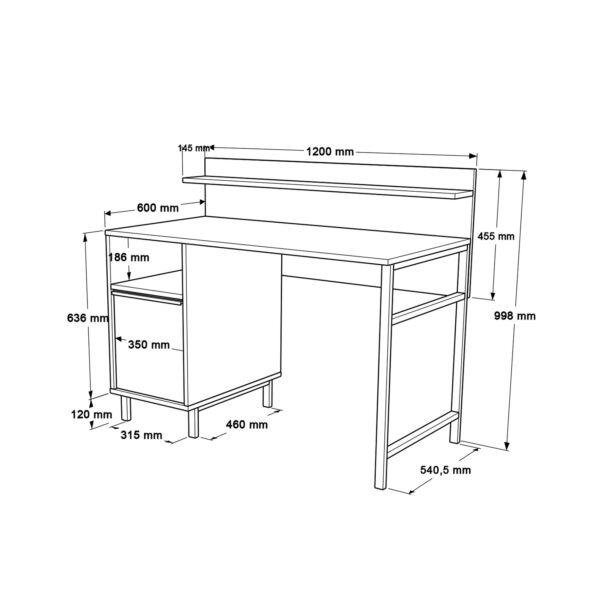 Γραφείο  WING Φυσικό Μοριοσανίδα/Μέταλλο 60x120x99.8cm