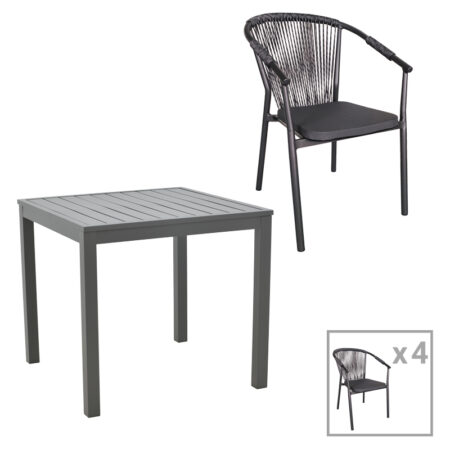 Τραπεζαρία Kliton-Convince σετ 5τεμ pakoworld αλουμίνιο σε ανθρακί απόχρωση 80x80x74εκ