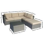 Artekko Rattan Καναπές Γωνία (140x76x60)cm (75x75x60)cm (64x75x60)cm Σκαμπό (75x75x40)cm Τραπεζάκι (69x69x42)cm Καφέ Γκρι Πλαστικ Ρατάν Ανοιχτό Καφέ Μαξιλάρι Σετ/5