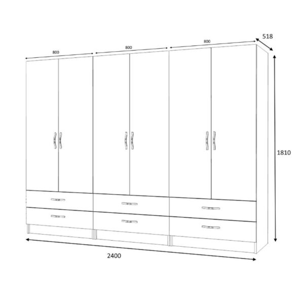 Ντουλάπα ρούχων Ricardo Megapap εξάφυλλη χρώμα λευκό 240x51,8x181εκ.