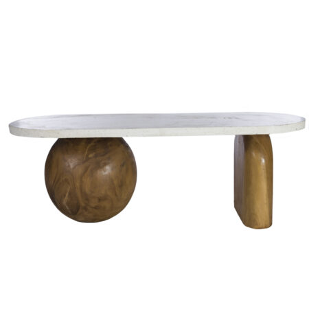 Artekko Solid Καφέ Ξύλινο Τραπέζι Σαλονιού με Λευκή Επιφάνεια Terrazzo (140x70x50)cm