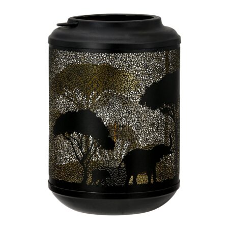 Φανάρι (Led) Κυλινδρικό Μοτίβο Ελέφαντα Μεταλλικό Μαύρο D14X20Cm D14X20Cm