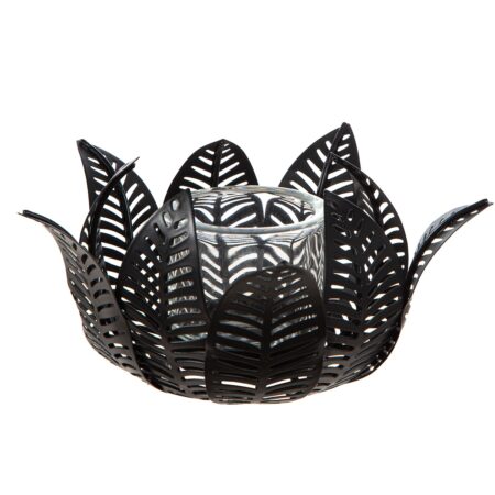 Κηροπήγιο ρεσώ Φύλλο Μοτίφ Μεταλλικό Μαύρο 23X23X12Cm 23X23X12Cm
