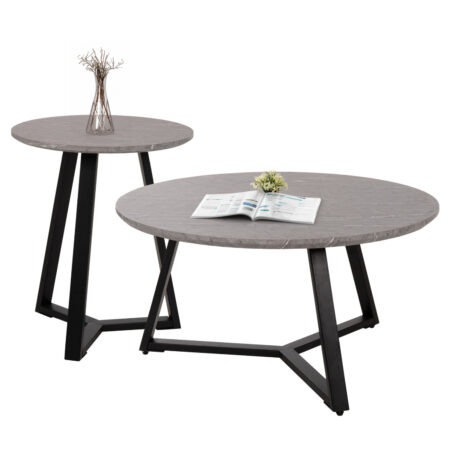 ΣΕΤ 2ΤΜΧ ΤΡΑΠΕΖΙΑ ΣΑΛΟΝΙΟΥ ROCKET HM21090.01 MDF ΓΚΡΙ ΜΑΡΜΑΡΟ Φ80εκ & Φ45εκ