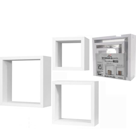 Σετ Ράφια Κυβικά  Λευκά Ξύλο 25x25x9cm/20x20x9cm/15x15x9cm 3Τμχ