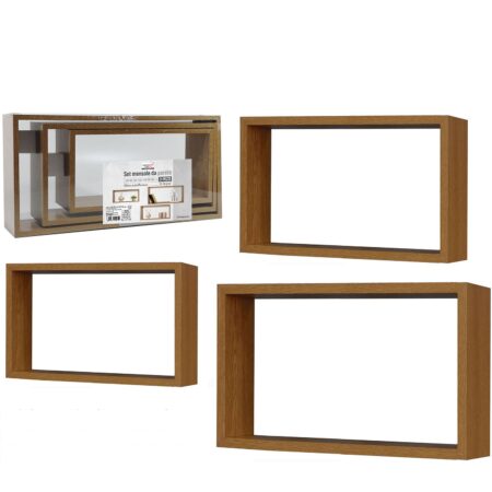 Σετ 3 Ράφια Κυβικά  Φυσικό Ξύλο 70x35x15cm Σε 3 Διαστάσεις