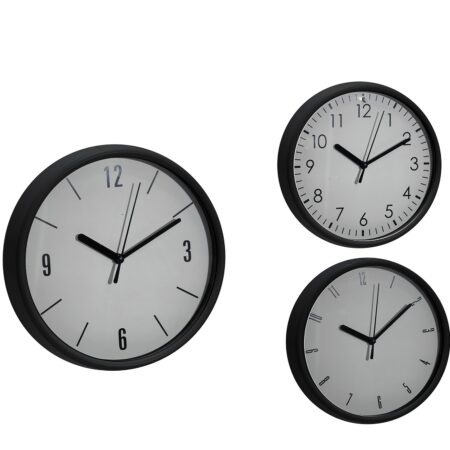 Ρολόι Τοίχου  Μαύρο/Πλαστικό Φ20cm Σε 3 Σχέδια