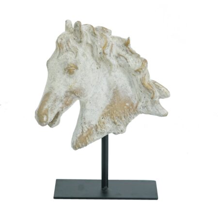 Artekko Horse Μπεζ Τσιμεντένιο Διακοσμητικό Άλογο σε Μεταλλική Μαύρη Βάση (19x9.5x27)cm