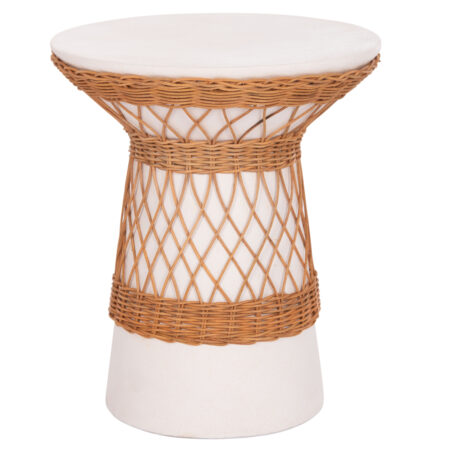 ΒΟΗΘΗΤΙΚΟ ΤΡΑΠΕΖΙ ΣΤΡΟΓΓΥΛΟ DELIA HM18167.02 FIBER CEMENT ΛΕΥΚΟ & RATTAN Φ40x45Υεκ