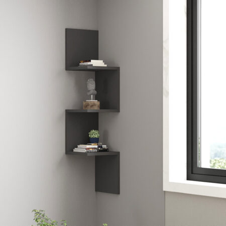 Ραφιέρα γωνιακή τοίχου Insta  σε ανθρακί απόχρωση 25x25x105,5εκ