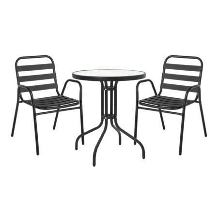 Τραπεζαρία Watson-Sussie pakoworld σετ 3τεμ μέταλλο μαύρο-γυαλί Φ60x70εκ