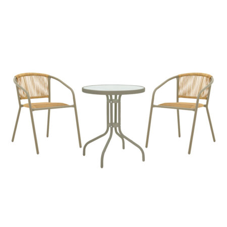 Τραπεζαρία Watson-Lindaria pakoworld σετ 3τεμ μέταλλο σαμπανιζέ-γυαλί Φ60x70εκ