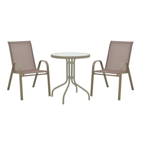 Τραπεζαρία Calan-Watson pakoworld σετ 3τεμ μέταλλο σαμπανιζέ-γυαλί Φ60x70εκ