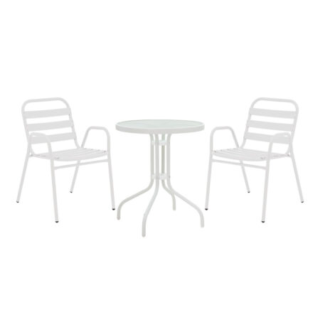 Τραπεζαρία Watson-Sussie pakoworld σετ 3τεμ μέταλλο λευκό-γυαλί Φ60x70εκ