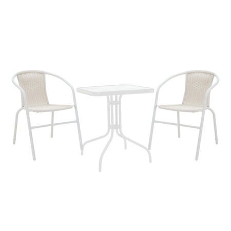 Τραπεζαρία Watson-Obbi pakoworld σετ 3τεμ μέταλλο λευκό- γυαλί 70x70x70εκ