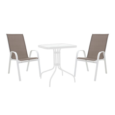 Τραπεζαρία Watson-Calan pakoworld σετ 3τεμ μέταλλο λευκό- γυαλί 70x70x70εκ