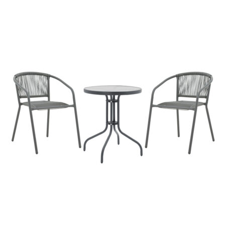 Tραπεζαρία Watson-Lindaria pakoworld σετ 3τεμ μέταλλο ανθρακί-γυαλί Φ60x70εκ