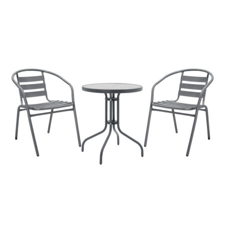 Tραπεζαρία Watson-Tade pakoworld σετ 3τεμ μέταλλο ανθρακί-γυαλί Φ60x70εκ