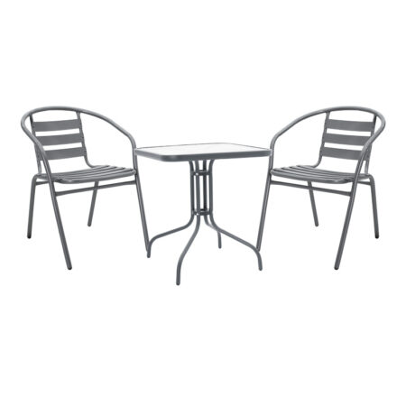 Τραπεζαρία Watson-Tade pakoworld 3τεμ μέταλλο ανθρακί-γυαλί 70x70x70εκ