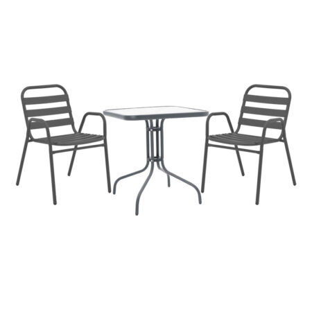 Τραπεζαρία Watson-Sussie pakoworld 3τεμ μέταλλο ανθρακί-γυαλί 70x70x70εκ