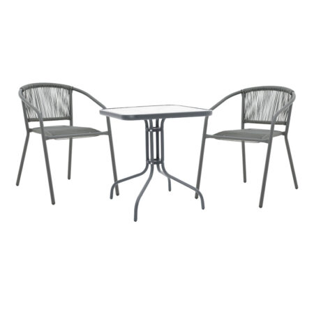 Τραπεζαρία Watson-Lindaria pakoworld 3τεμ μέταλλο ανθρακί-γυαλί 70x70x70εκ