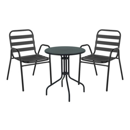 Τραπεζαρία Vergo-Sussie pakoworld 3τεμ μαύρο μέταλλο Φ60x70εκ