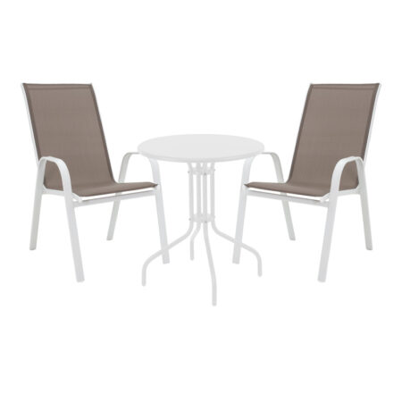 Τραπεζαρία Vergo-Calan pakoworld 3τεμ λευκό μέταλλο Φ60x70εκ