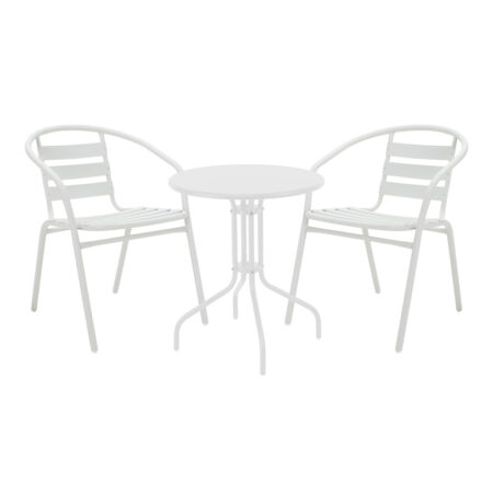 Τραπεζαρία Vergo-Tade pakoworld σετ 3τεμ λευκό μέταλλο Φ60x70εκ