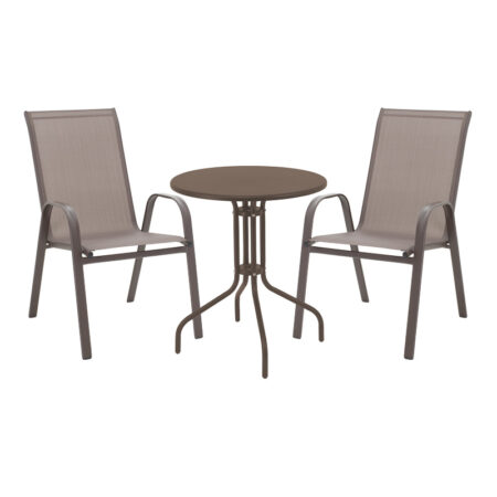 Τραπεζαρία Vergo-Calan pakoworld σετ 3τεμ καφέ μέταλλο Φ60x70εκ