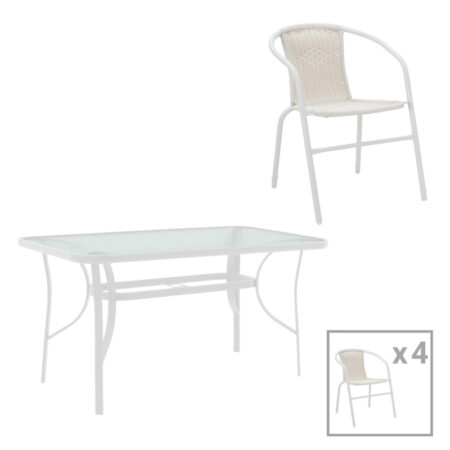 Τραπεζαρία Obbi-Ensure pakoworld 5τεμ μέταλλο-γυαλί σε λευκή απόχρωση 120x70x70εκ