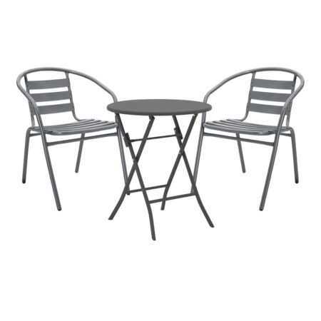 Τραπεζαρία Albero-Tade pakoworld 3τεμ πτυσσόμενο μέταλλο σε ανθρακί απόχρωση Φ60x70εκ