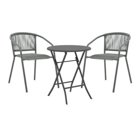 Τραπεζαρία Albero-Lindaria pakoworld 3τεμ πτυσσόμενο μέταλλο σε ανθρακί απόχρωση Φ60x70εκ