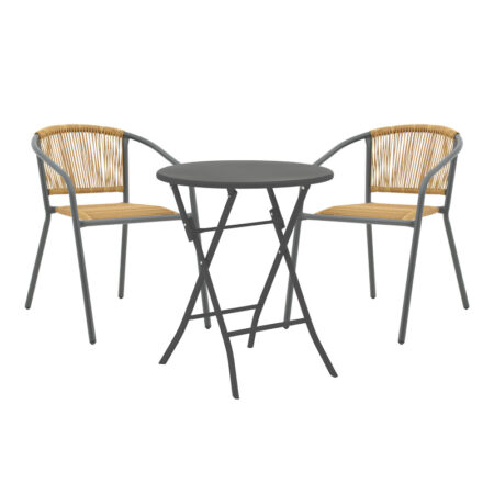 Τραπεζαρία Albero-Lindaria pakoworld πτυσσόμενη σετ 3τεμ μέταλλο σε ανθρακί απόχρωση