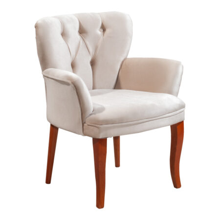 Πολυθρόνα Samara pakoworld βελούδο μπεζ με καρυδί πόδια 54x71x79εκ