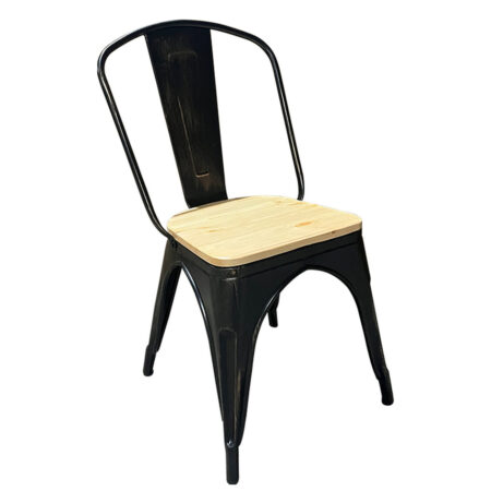 Καρέκλα  Βιομηχανικού Τύπου Vintage TOLIKO II Μαύρο Αντικέ/Φυσικό Μέταλλο/Ξύλο 45x53x85cm
