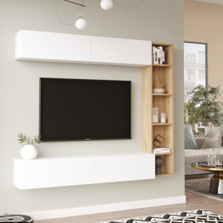 Σύνθετο σαλονιού Compo επιτοίχιο  σε oak-λευκό απόχρωση 169,10x25,8x143.5εκ