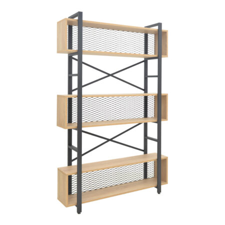 Βιβλιοθήκη Fifer σε oak-μαύρη απόχρωση 120x28x185εκ