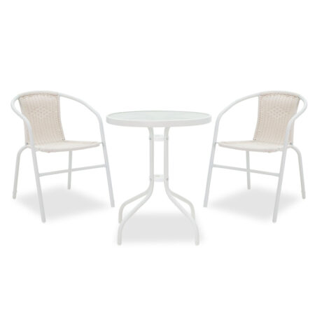 Τραπεζαρία Watson-Obbi σετ 3τεμ μέταλλο λευκό-γυαλί Φ60x70εκ