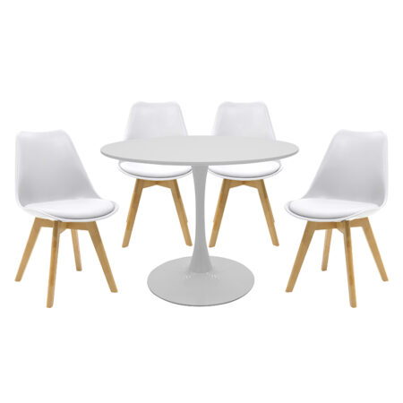 Τραπεζαρία Balou-Gaston σετ 5τεμ MDF και pp σε λευκή-φυσική απόχρωση Φ100x73εκ