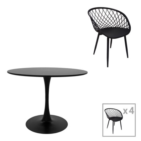 Τραπεζαρία Ezra-Balou  σετ 5τεμ pp-mdf σε μαύρη απόχρωση Φ100x73εκ