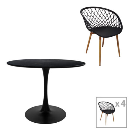 Τραπεζαρία Ezra-Balou pakoworld σετ 5τεμ pp-mdf σε μαύρη-φυσικό απόχρωση Φ120x73εκ