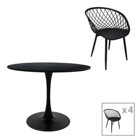 Τραπεζαρία Ezra-Balou  σετ 5τεμ pp-mdf σε μαύρη απόχρωση Φ120x73εκ