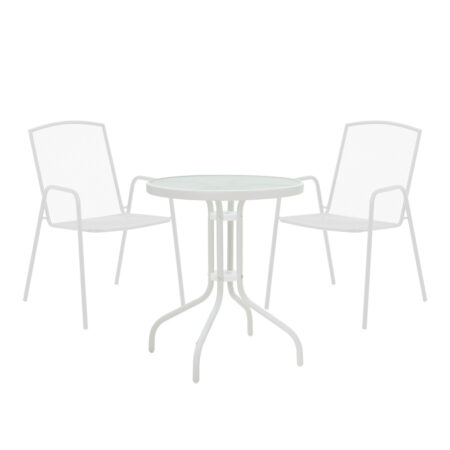 Τραπεζαρία Watson-Pomedon pakoworld σετ 3τεμ μέταλλο σε λευκή απόχρωση