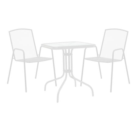 Τραπεζαρία Watson-Pomedon pakoworld σετ 3τεμ μέταλλο σε λευκή απόχρωση 70x70x70εκ